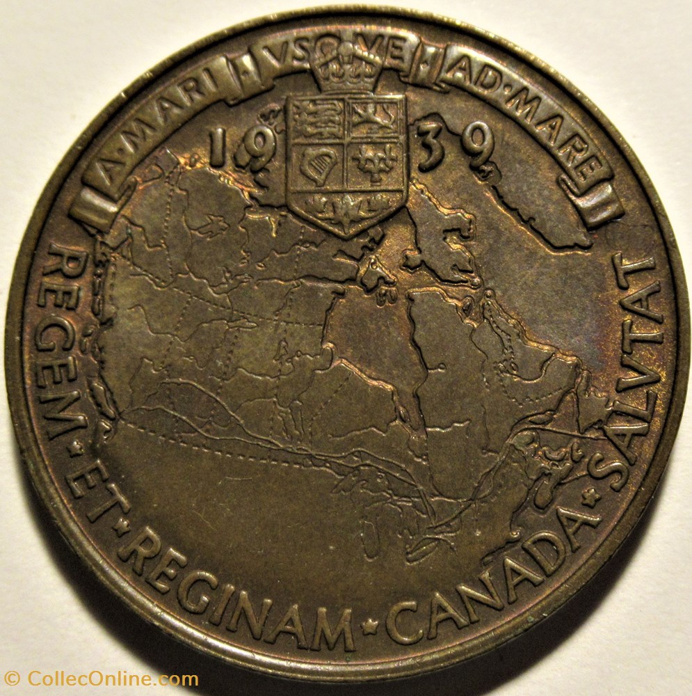 George VI & Elizabeth - 1939 Royal Visit Canada, Medal LM Bronze 3 monnaies jetons mereaux george vi elizabeth 1939 royal visit canada medal lm bronze