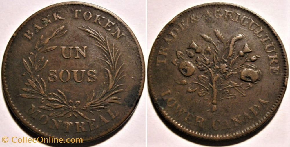 monnaie monde canadum montreal un sous bouquet bank token 1835 trade agriculture