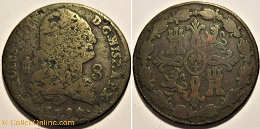 1794 - 8 Maravedis Segovia - Carlos IV de España monnaies monde espagne 1794 8 maravedis segovia carlos iv de espana