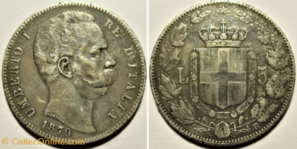 1879 Regno d'Italia, 5 Lire, Roma - Umberto I (ex.2) monnaies monde italie 1879 regno italia 5 lire roma umberto i ex 2