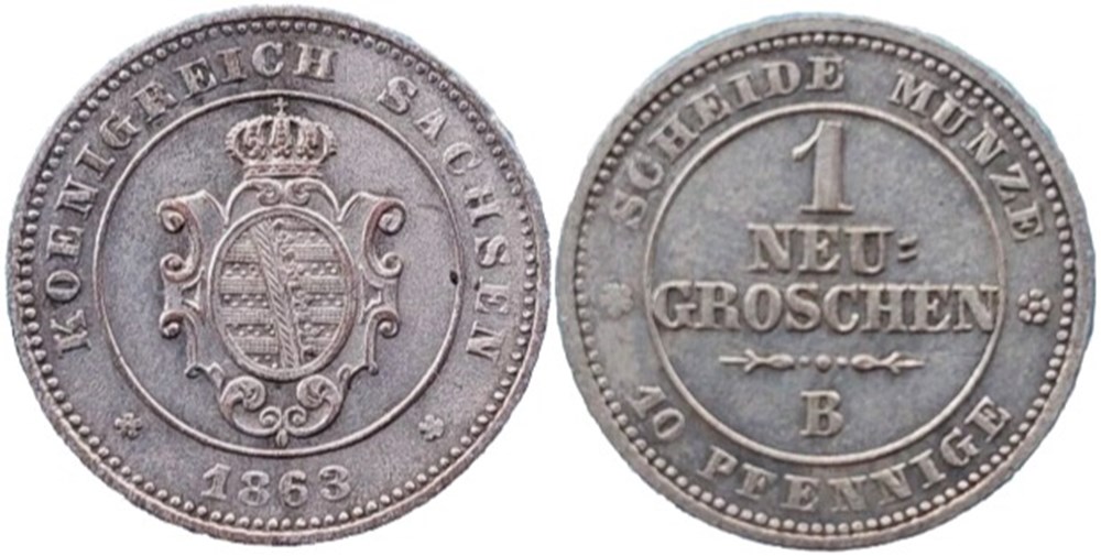 Johann I - 1 Neu-Groschen 1863, Kingdom of Saxony monnaies europe medievale saint empire romain germanique johann i 1 neu groschen 1863 kingdom of saxony
