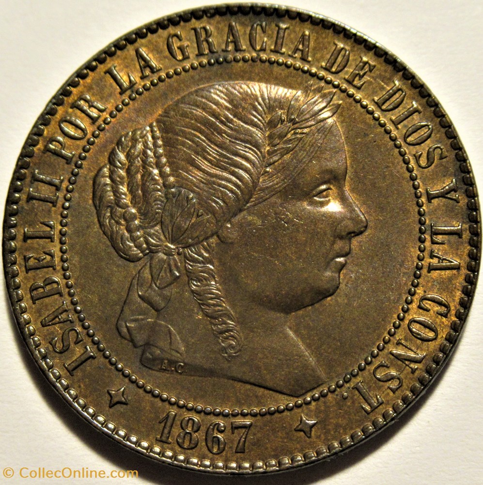 1867 Jubia - 2, 1/2 Centimos - Isabel II España 2 monnaies monde espagne 1867 jubia 2 1 2 centimos isabel ii espana