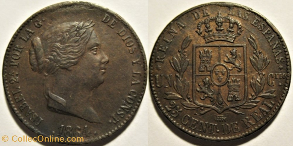 1864 Segovia - 25 Centimos - Isabel II España monnaies monde espagne 1864 segovia 25 centimos isabel ii espana
