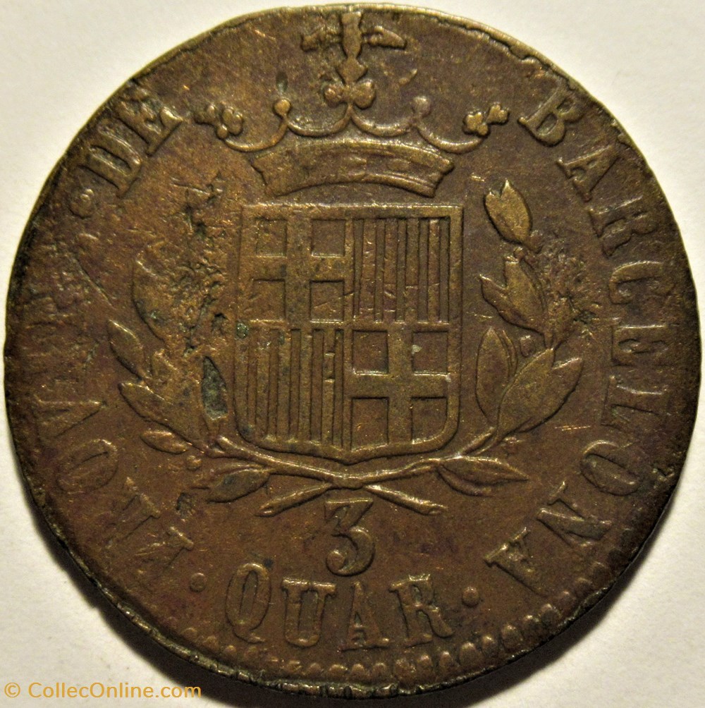 1823 Cataluña - 3 Quartos - Fernando VII de España 3 monnaies monde espagne 1823 cataluna 3 quartos fernando vii de espana