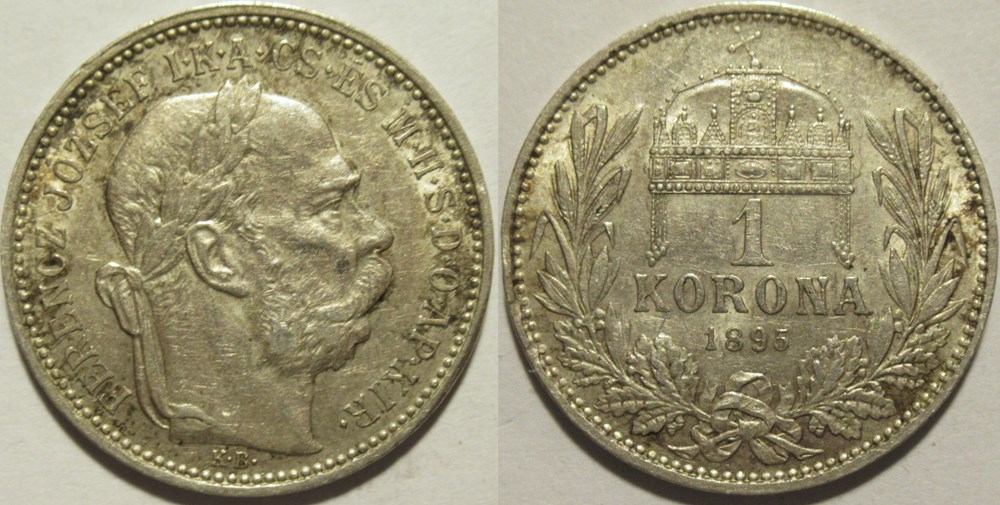 Franz Joseph I - 1 Korona 1895 Kremnica - Kingdom of Hungary monnaies monde hongrie franz joseph i 1 korona 1895 kremnica kingdom of hungary