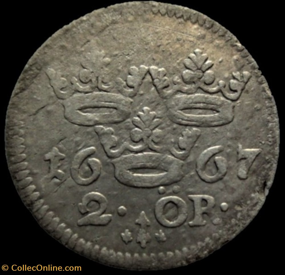 monnaies monde suede sweden karl xi 2 ore 1667