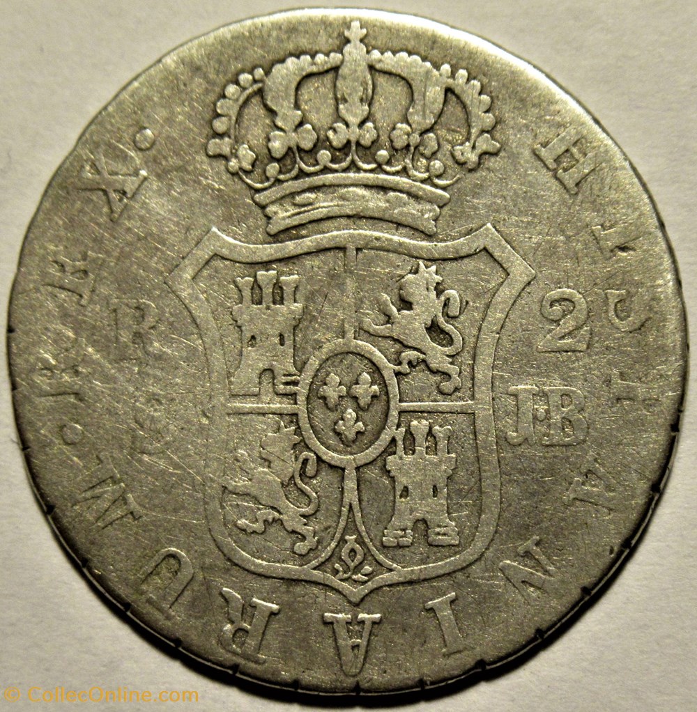 1832 Sevilla, 2 Reales - Fernando VII de España 3 monnaies monde espagne 1832 sevilla 2 reales fernando vii de espana