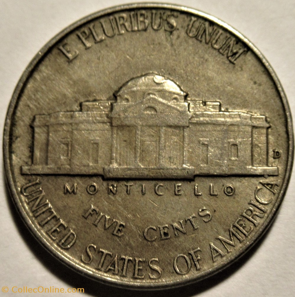 monnaies monde etats unis 1940 five cents jefferson denver 1st portrait
