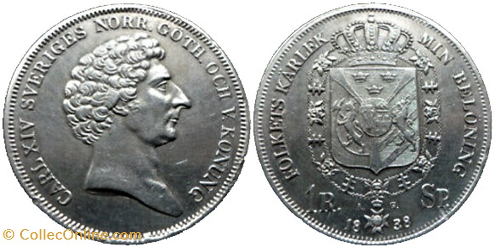 Sweden - Carl XIV Johan - 1 Riksdaler Specie 1838 monnaies monde suede sweden carl xiv johan 1 riksdaler specie 1838