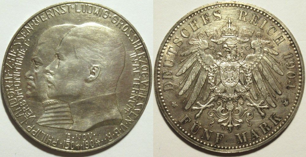 Ernst Ludwig - 5 Mark 1904 Grand Duchy Hesse-Darmstadt monnaies monde allemagne ernst ludwig 5 mark 1904 grand duchy hesse darmstadt