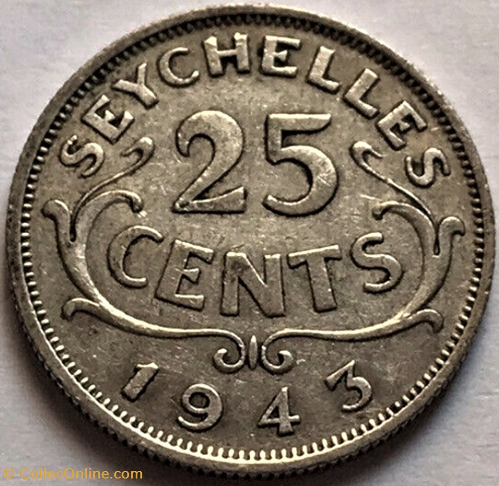 George VI - 25 Cents 1943 - Seychelles 3 monnaies monde george vi 25 cents 1943 seychelles