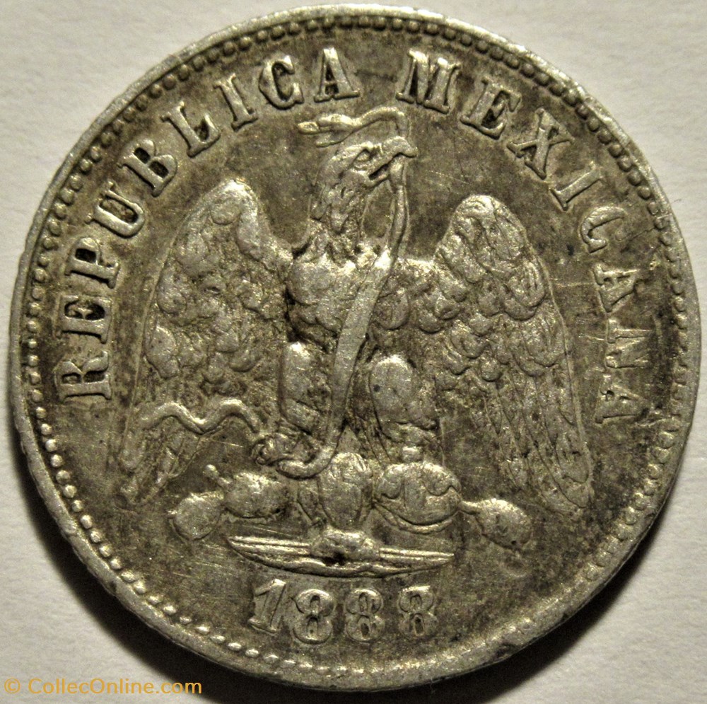México - 10 Centavos 1888/7 Overdate 2 monnaies monde mexique mexico 10 centavos 1888 7 overdate
