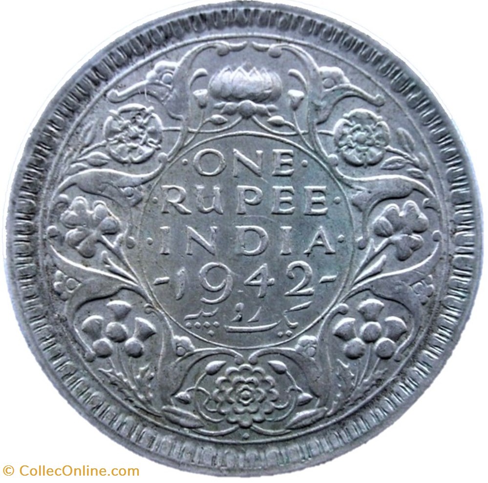 George VI - One Rupee 1942 Bombay - British India 3 monnaies monde inde george vi one rupee 1942 bombay british india