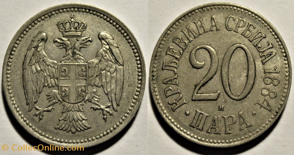 Kingdom of Serbia - 20 Para 1884 - Milan Ist monnaies monde serbie kingdom of serbia 20 para 1884 milan ist