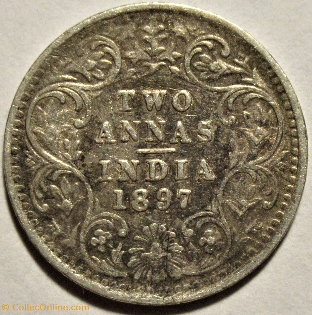 Victoria - Two Annas 1897 Calcutta - British India (ex.2) 3 monnaies monde inde victoria two annas 1897 calcutta british india ex 2
