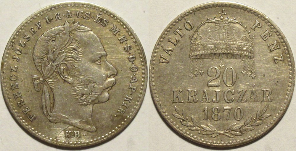 Franz Joseph I - 20 Krajczár 1870 Kremnica - Kingdom of Hungary monnaies monde hongrie franz joseph i 20 krajczar 1870 kremnica kingdom of hungary