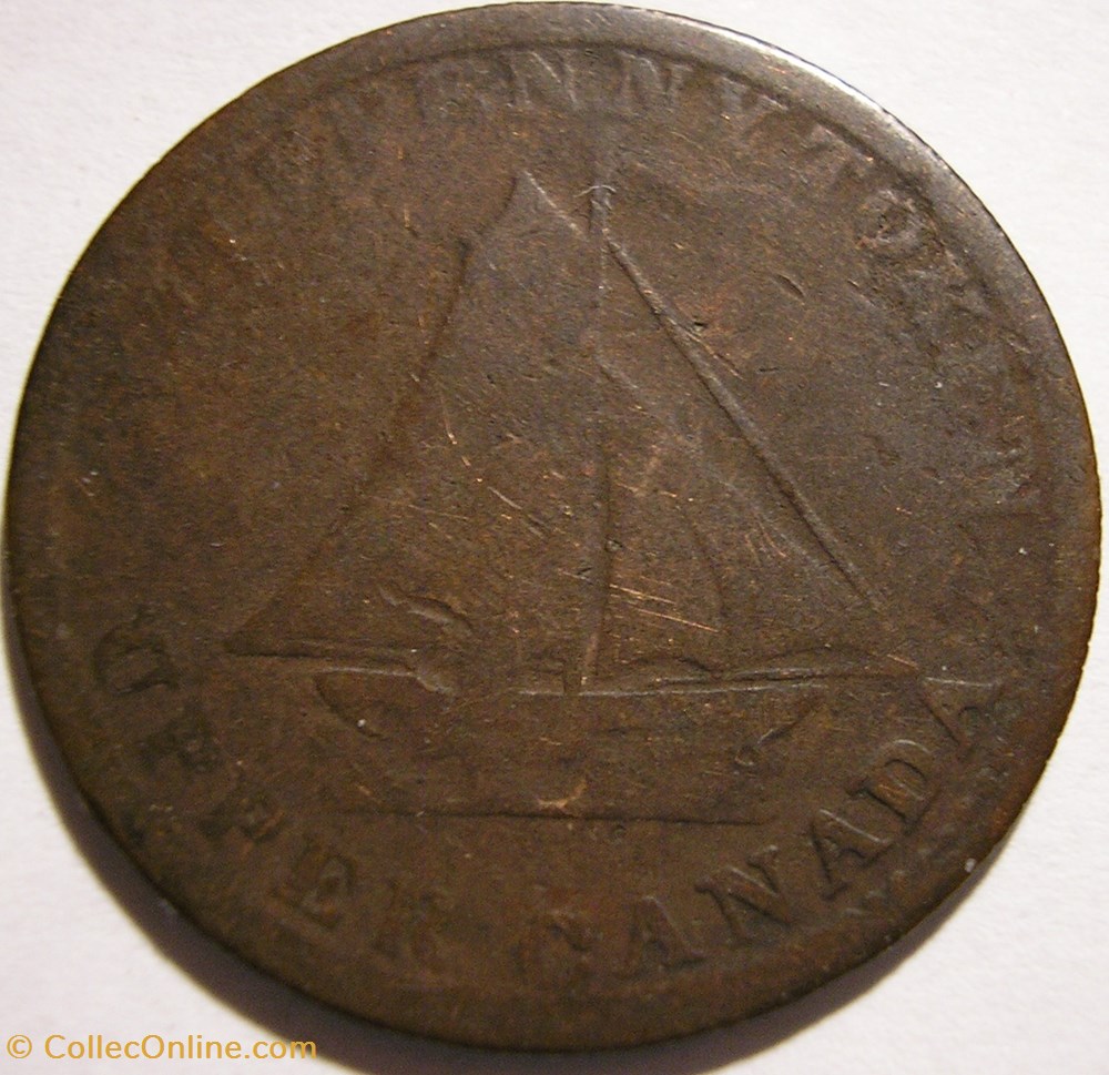 monnaie monde canadum upper canada 1833 halfpenny sloop token