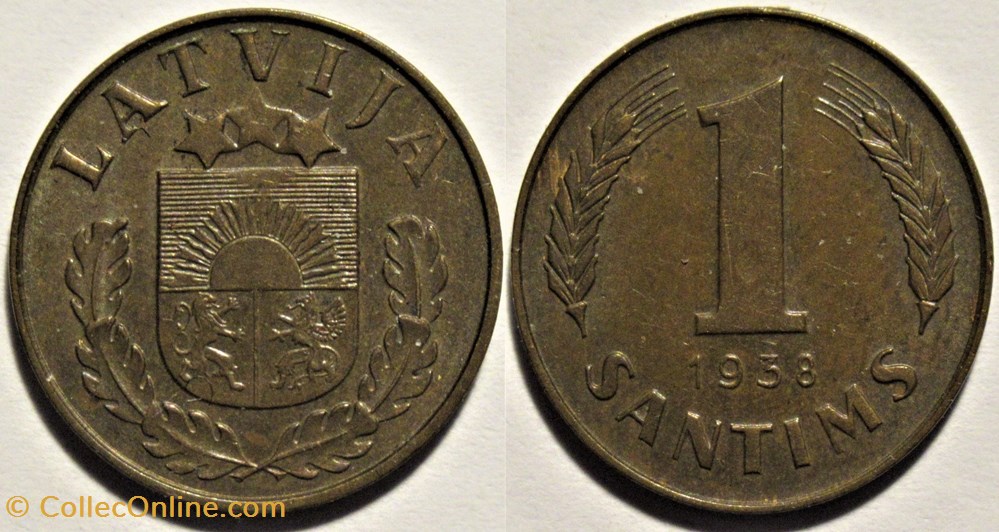 Latvia, Republic of - 1 Santims 1938 monnaies monde lettonie latvia republic of 1 santims 1938