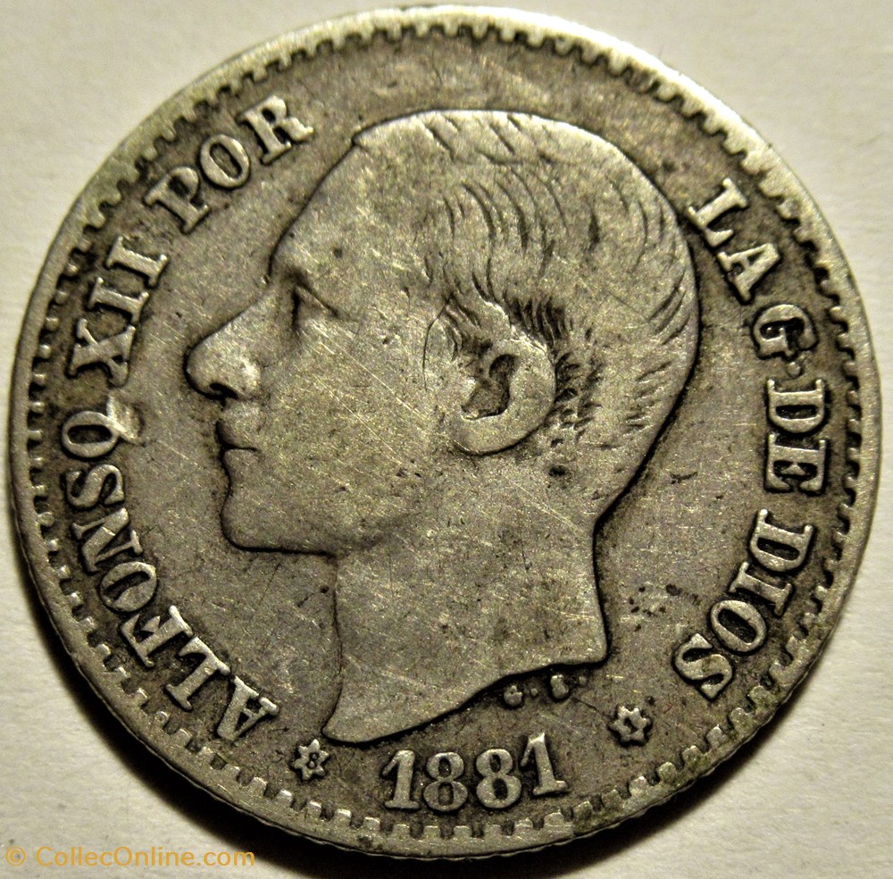 1881 - 50 Centimos - Alfonso XII de España 2 monnaies monde espagne 1881 50 centimos alfonso xii de espana