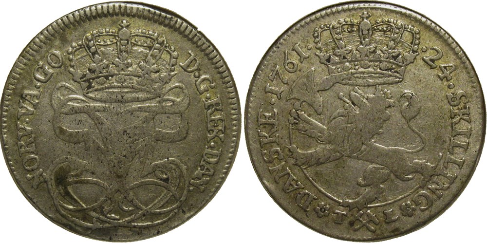 Frederik V Denmark - 24 Skilling Danske 1761 - Kingdom of Norway monnaies europe medievale norvege frederik v denmark 24 skilling danske 1761 kingdom of norway