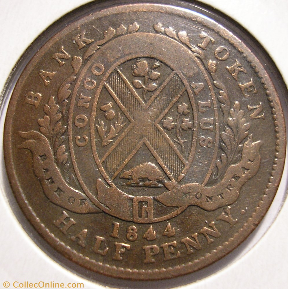 monnaie monde canadum montreal 1844 half penny token bank canadian province