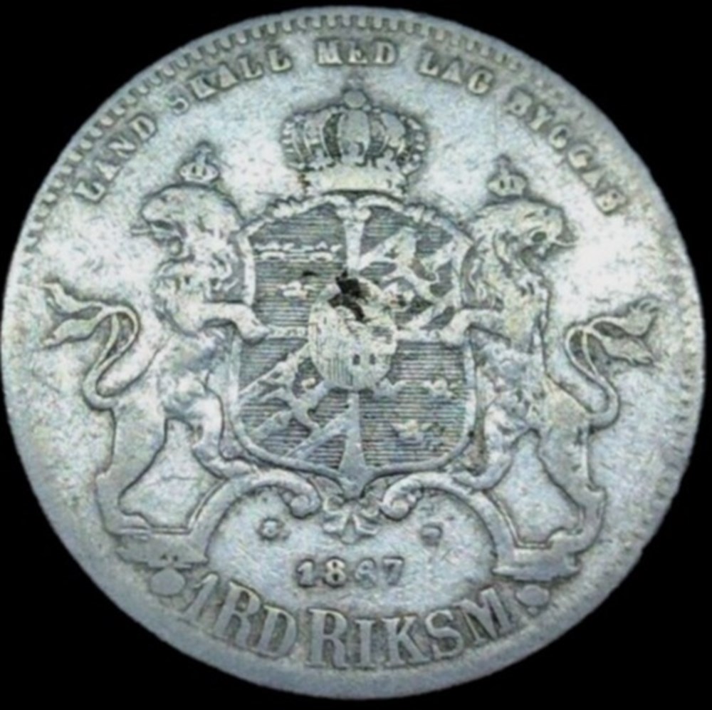monnaies monde suede sweden carl xv 1 riksdaler riksmynt 1867 overdate