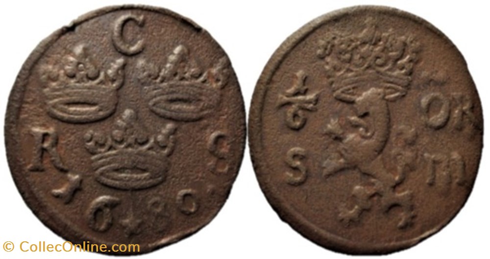 Karl XI of Sweden - 1/6 Öre 1680 monnaies europe medievale royaume suede karl xi of sweden 1 6 ore 1680