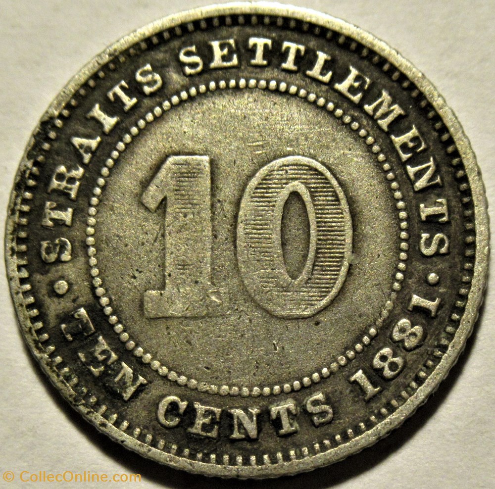 Victoria - 10 Cents 1881 - Straits Settlements, Malaysia 3 monnaies monde malaisie victoria 10 cents 1881 straits settlements malaysia