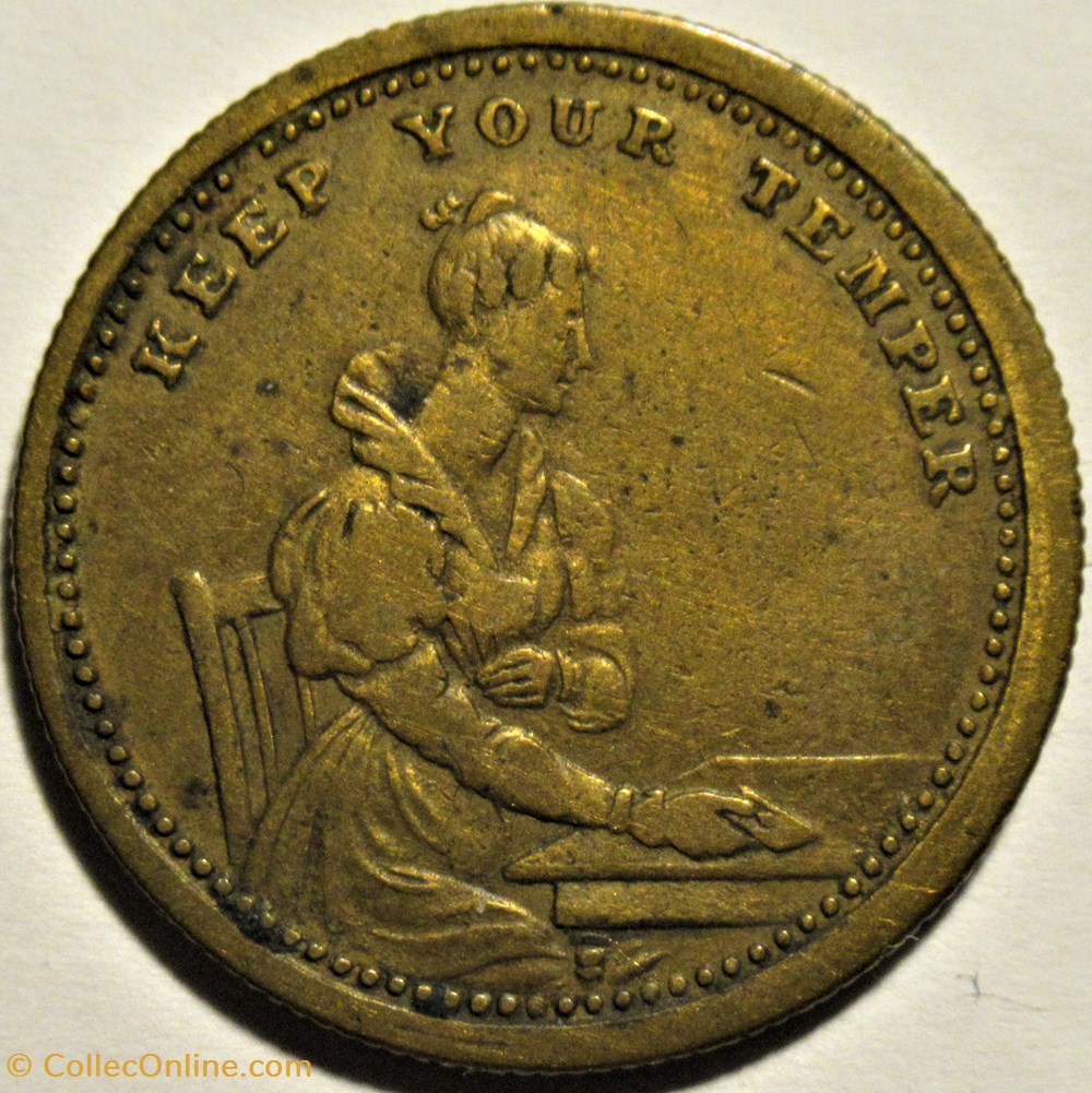 Victoria c.1850'- Gambling token, Keep your temper - Great Britain monnaies paranumismatique jetons poids victoria c 1850 gambling token keep your temper great britain