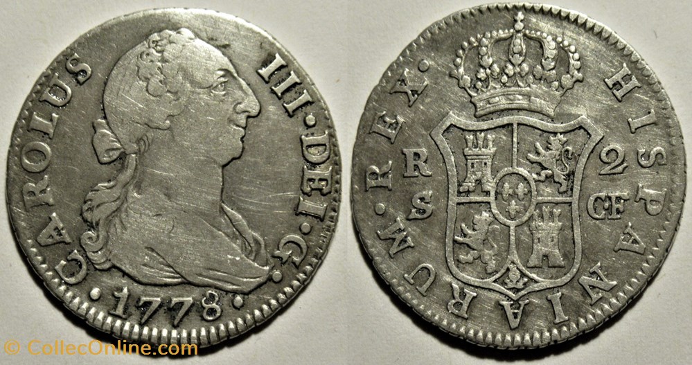 monnaies europe medievale royaume espagne 1778 sevilla 2 reales carlos iii de espana