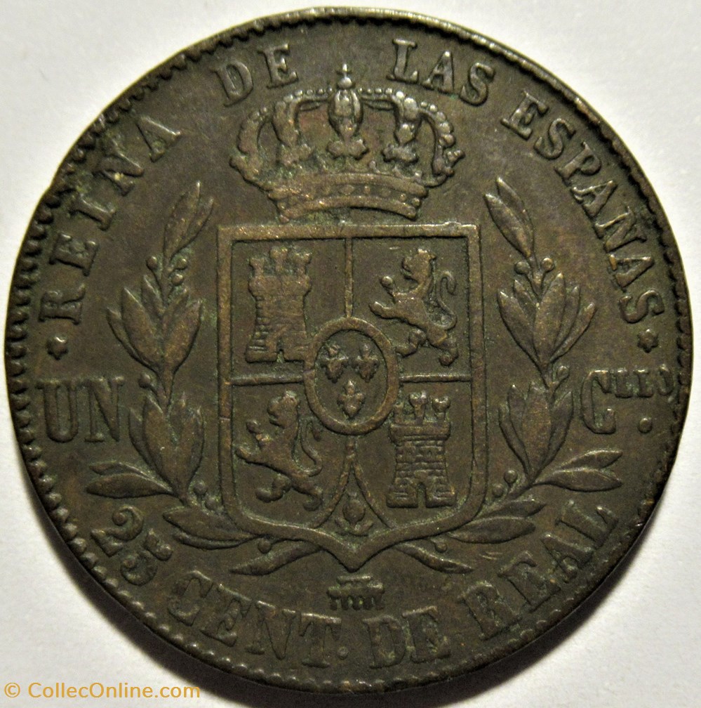 1862 Segovia - 25 Centimos - Isabel II España 3 monnaies monde espagne 1862 segovia 25 centimos isabel ii espana