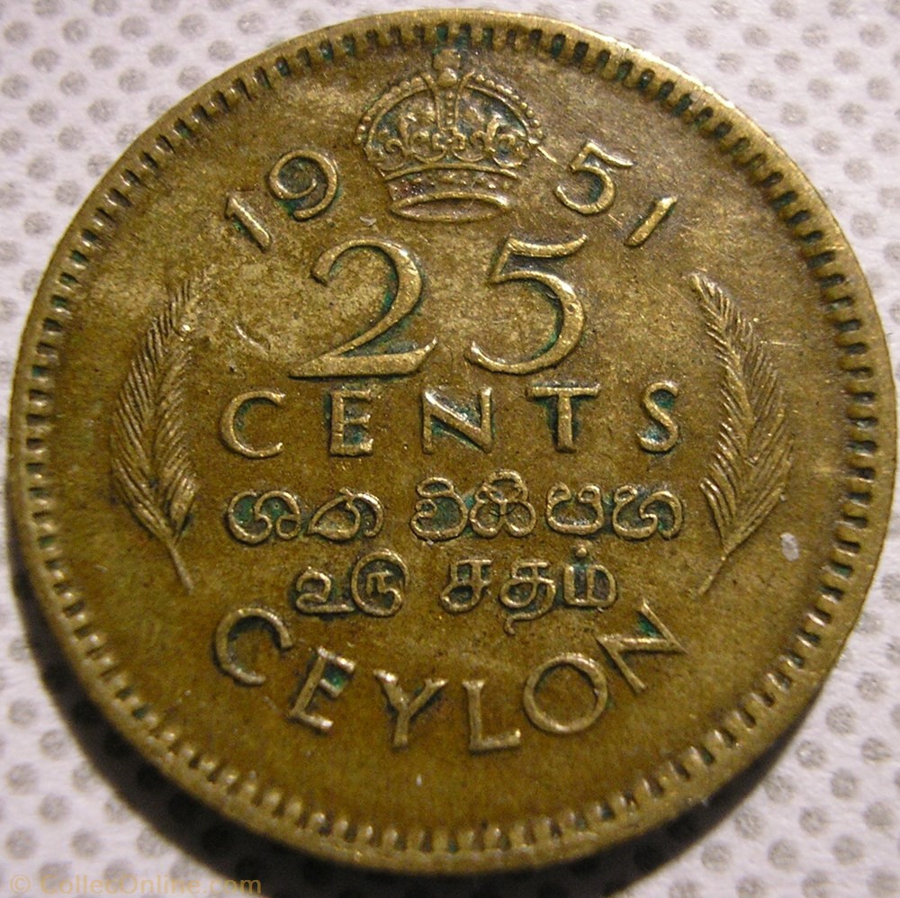 George VI - 25 Cents 1951 - Ceylon / Sri Lanka monnaie monde george vi 25 cents 1951 ceylon sri lanka