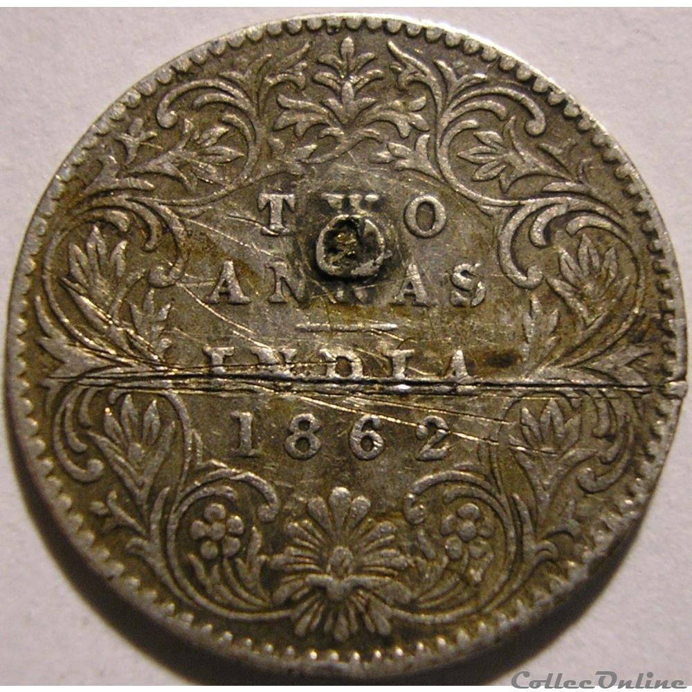 Victoria - Two Annas 1862 Calcutta - British India monnaie monde inde victoria two annas 1862 calcutta british india