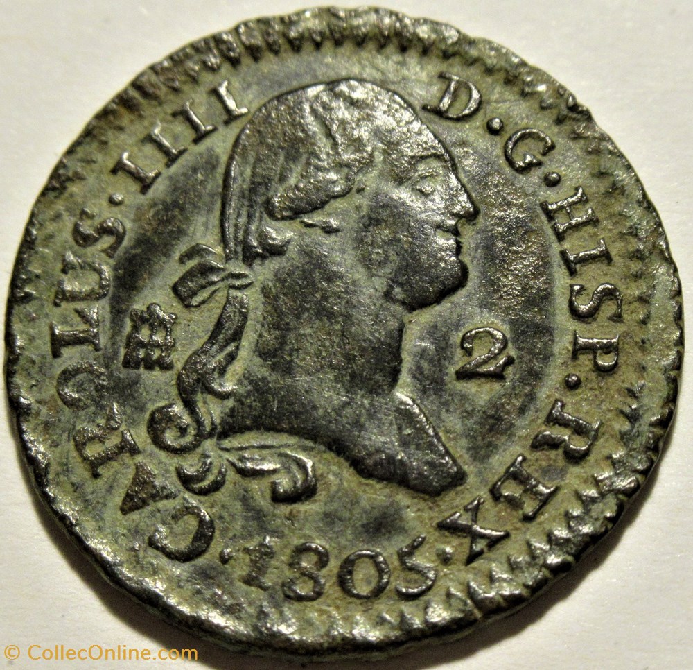1805 - 2 Maravedis Segovia - Carlos IV de España 2 monnaies monde espagne 1805 2 maravedis segovia carlos iv de espana