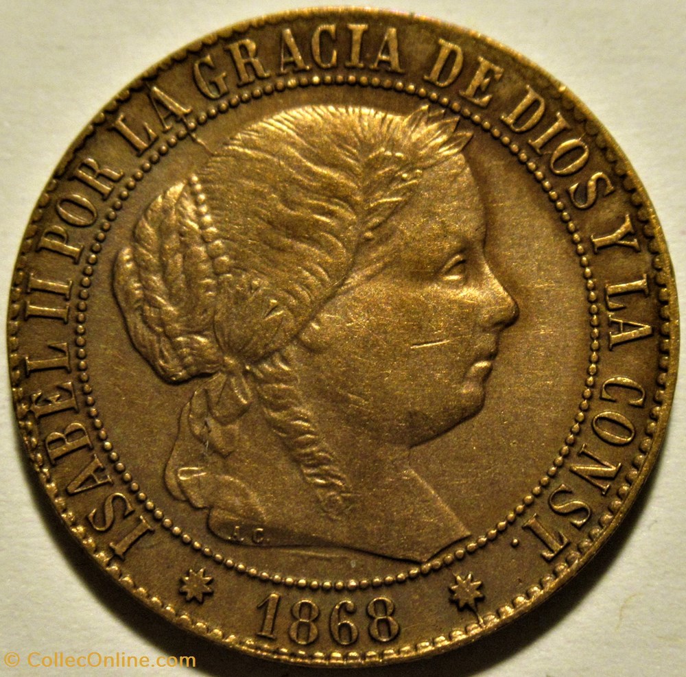 1868 Barcelona - 1 Centimo - Isabel II España 2 monnaies monde espagne 1868 barcelona 1 centimo isabel ii espana