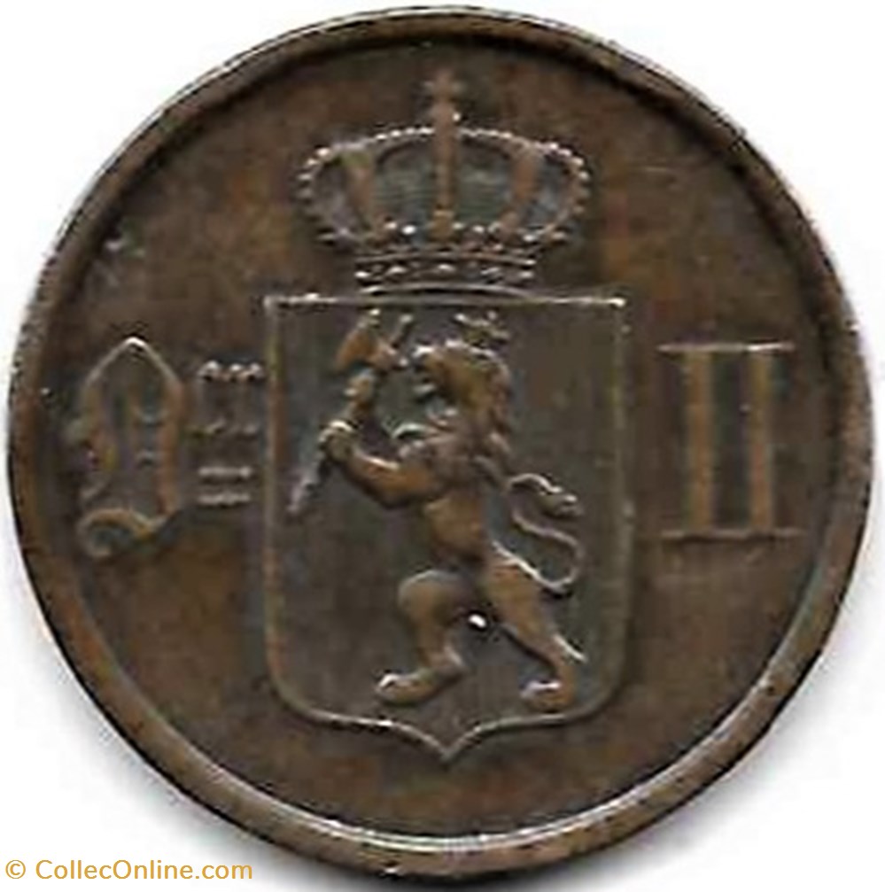 Norway - Oskar II - 2 Øre 1891 monnaies monde norvege norway oskar ii 2 re 1891