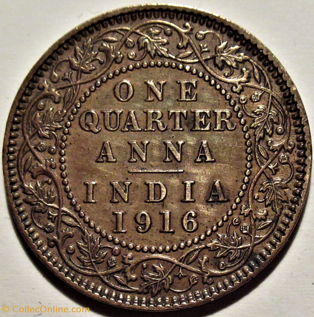 George V - One Quarter Anna 1916 Calcutta - British India Empire 3 monnaies monde inde george v one quarter anna 1916 calcutta british india empire