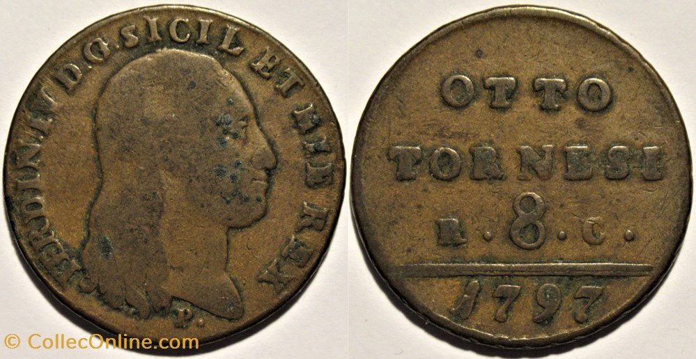1797 Royaume de Naples, 8 Tornesi - Ferdinando IV de Bourbon-Siciles monnaies europe medievale 1797 royaume de naples 8 tornesi ferdinando iv de bourbon siciles