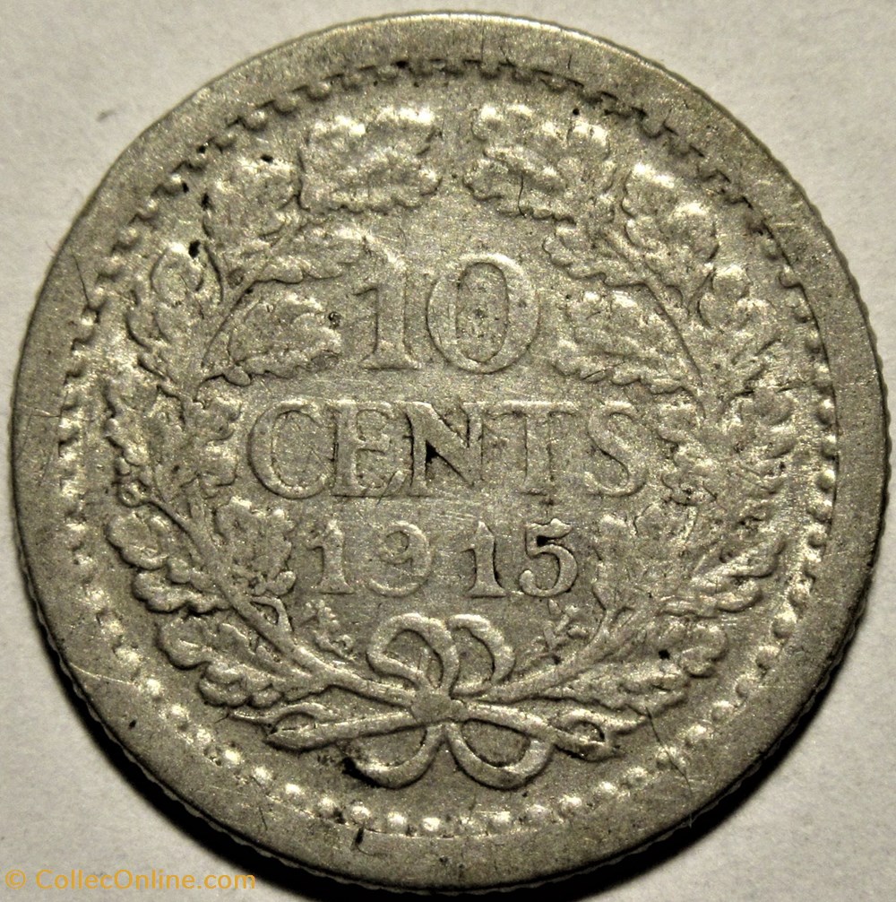 Wilhelmina of Nederland - 10 Cents 1915 3 monnaies monde pays bas wilhelmina of nederland 10 cents 1915