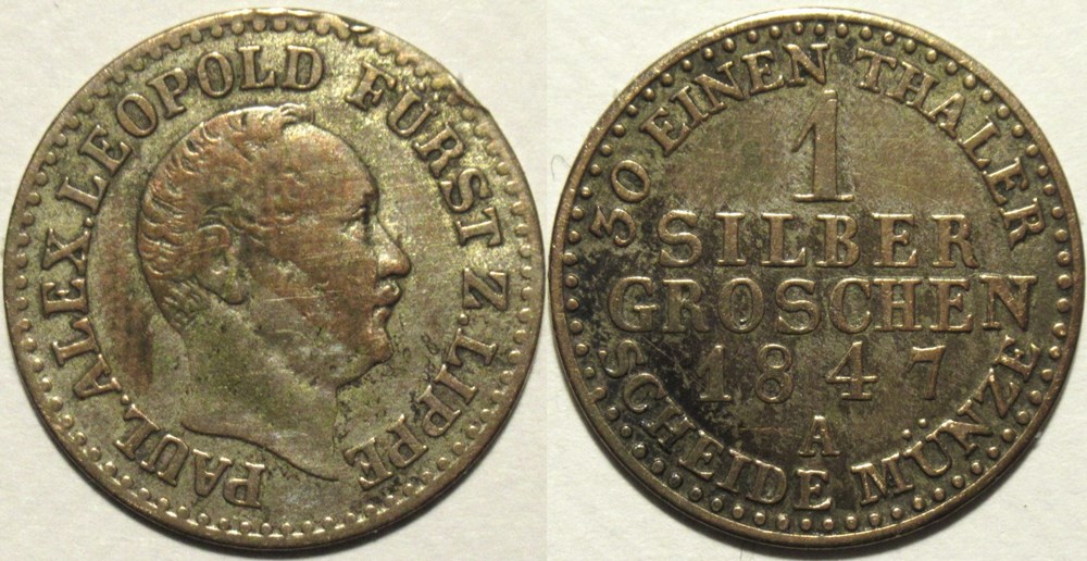 Principality of Lippe - 1 Groschen 1847, Leopold II monnaies monde allemagne principality of lippe 1 groschen 1847 leopold ii