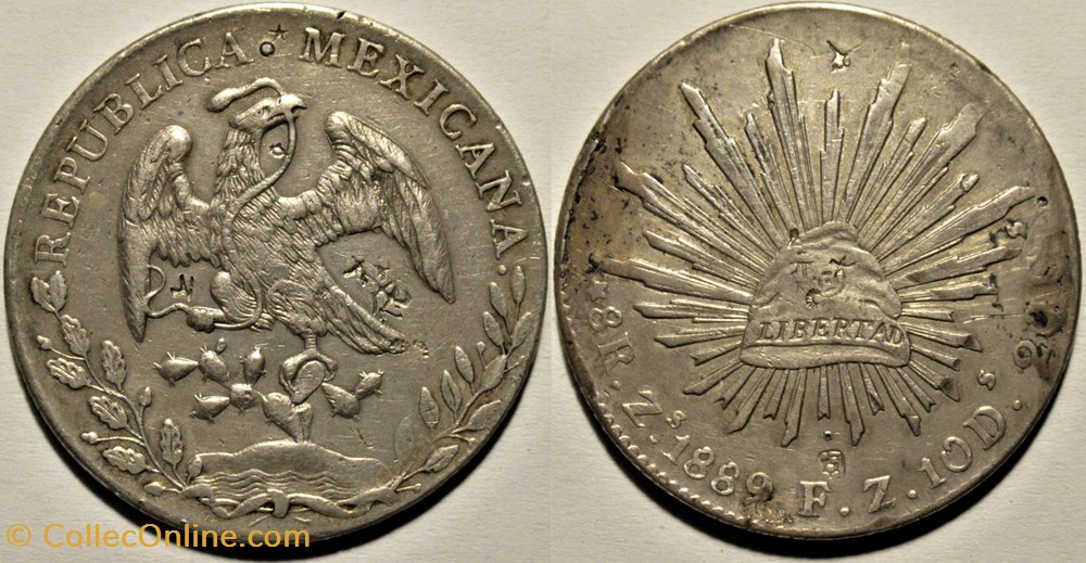 monnaies monde mexique mexico 8 reales 1889 zacatecas