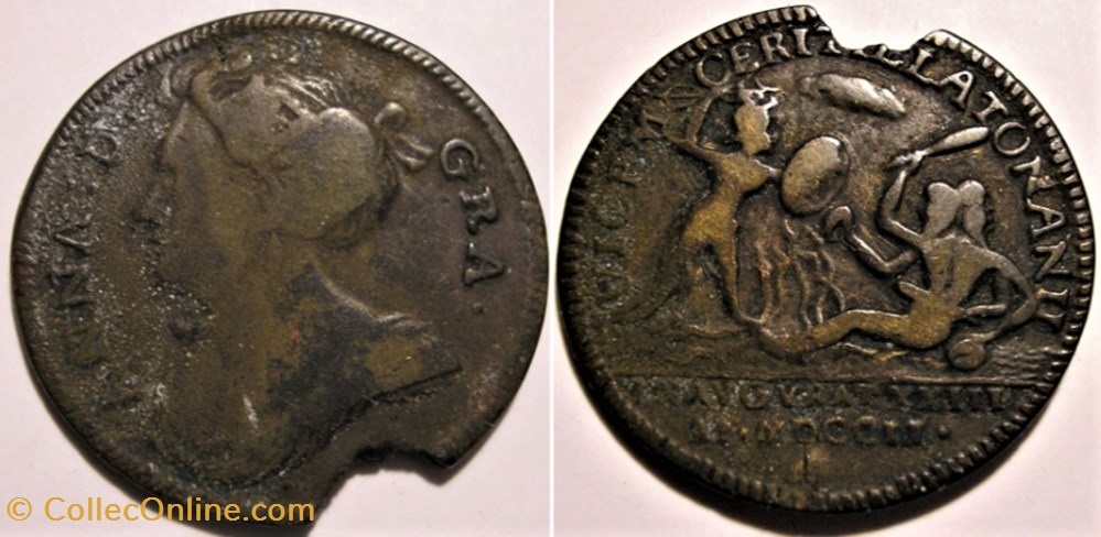 Queen Anne Stuart - 1702 Token, Accession of Throne of England, Scotland and Ireland monnaie jeton mereaux queen anne stuart 1702 token accession of throne of england scotland and ireland