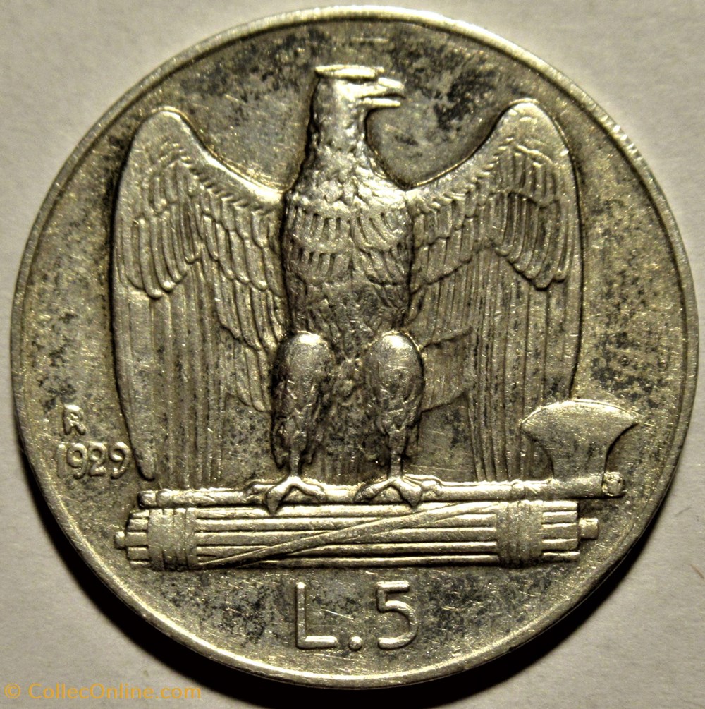 1929 Royaume d'Italie, 5 Lire, Roma - Vittorio Emanuele III 3 monnaies monde 1929 royaume italie 5 lire roma vittorio emanuele iii