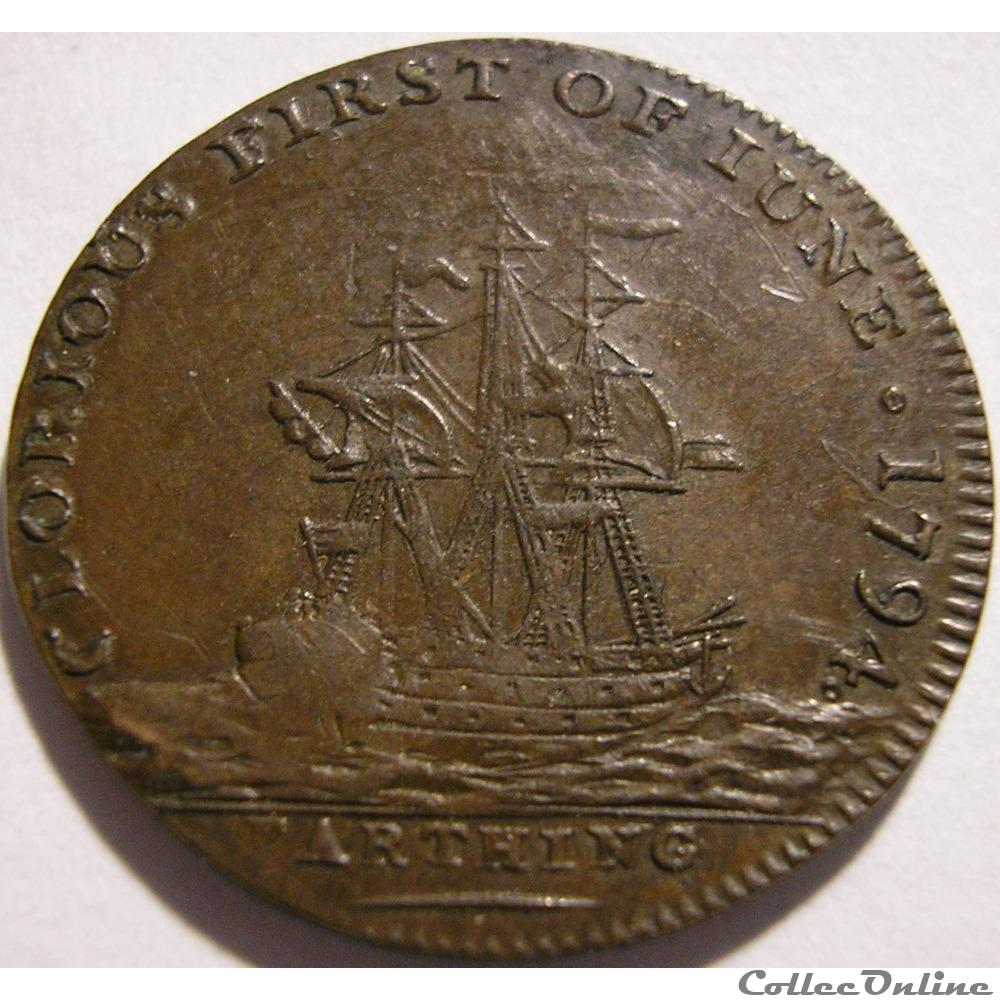 1794 Farthing - Admiral Earl Howe Token - Southampton, Hampshire 4 monnaies monde royaume uni 1794 farthing admiral earl howe token southampton hampshire