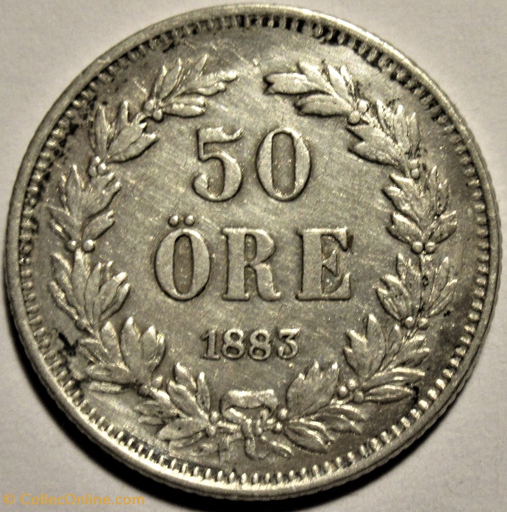 monnaies monde suede sweden oskar ii 50 ore 1883