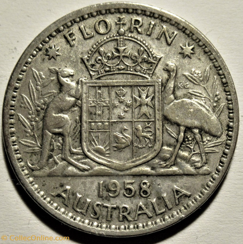 Elizabeth II - One Florin 1958 - Australia 3 monnaies monde australie elizabeth ii one florin 1958 australia