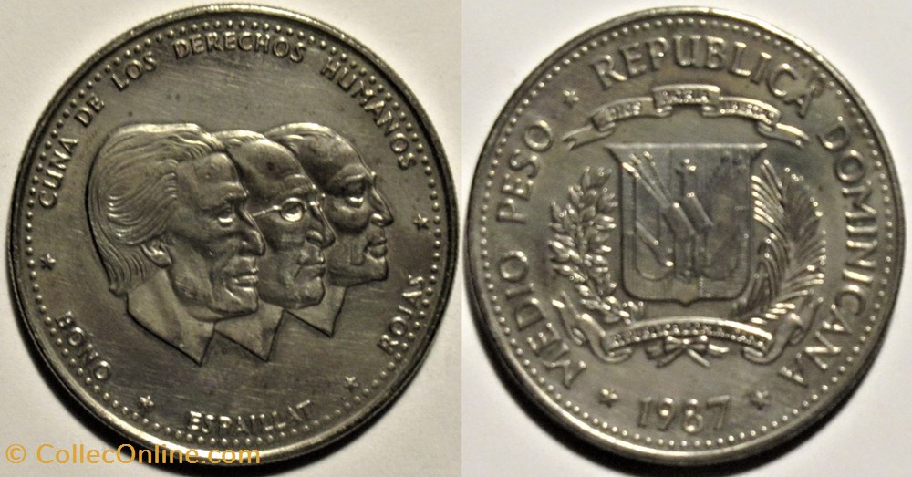 Dominican Republic - 1/2 Peso 1987, Human Rights monnaies monde dominique dominican republic 1 2 peso 1987 human rights