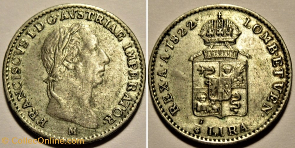 1822 Regno Lombardo-Veneto, ¼ Lira - Franz I d'Asburgo-Lorena monnaies monde italie 1822 regno lombardo veneto lira franz i asburgo lorena