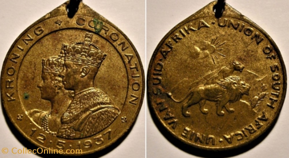 George VI & Elizabeth - Coronation 1937 Medallion - South Africa (ex.3) medailles afrique du sud george vi elizabeth coronation 1937 medallion south africa ex 3