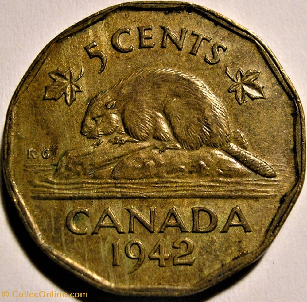 George VI - 5 Cents 1942 Victory - Default Edge 2 monnaie monde canadum george vi 5 cents 1942 victory default edge